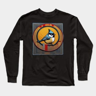 Rustic Titmouse Embroidered Patch Long Sleeve T-Shirt